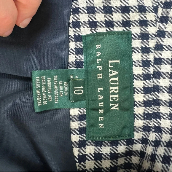 Lauren Ralph Lauren 100% Linen Plaid Checkered Jacket Blazer Black White Size 10 - Picture 4 of 5